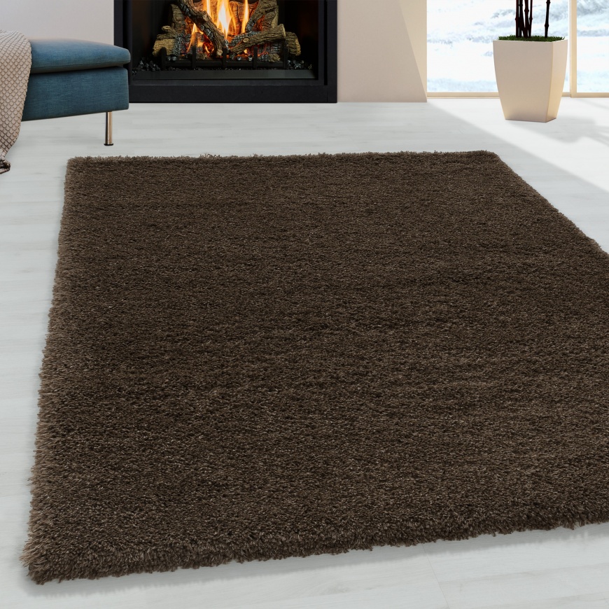 Fluffy Shaggy Plain Brown Rug